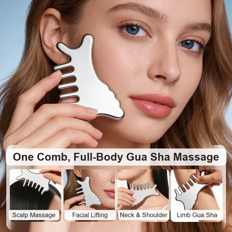 Stainless Steel Gua Sha Massage Comb Side view