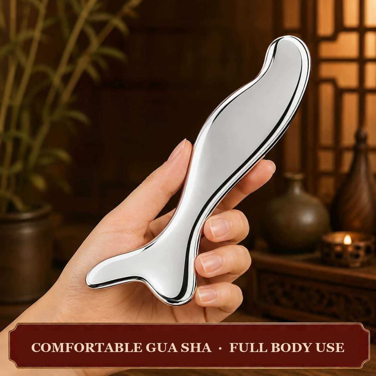 Mermaid Stainless Steel Gua Sha Board Side view