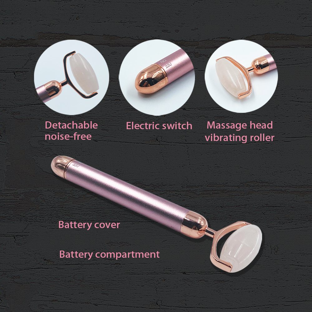 Electric Vibrating Rose Quartz Facial Roller Side view