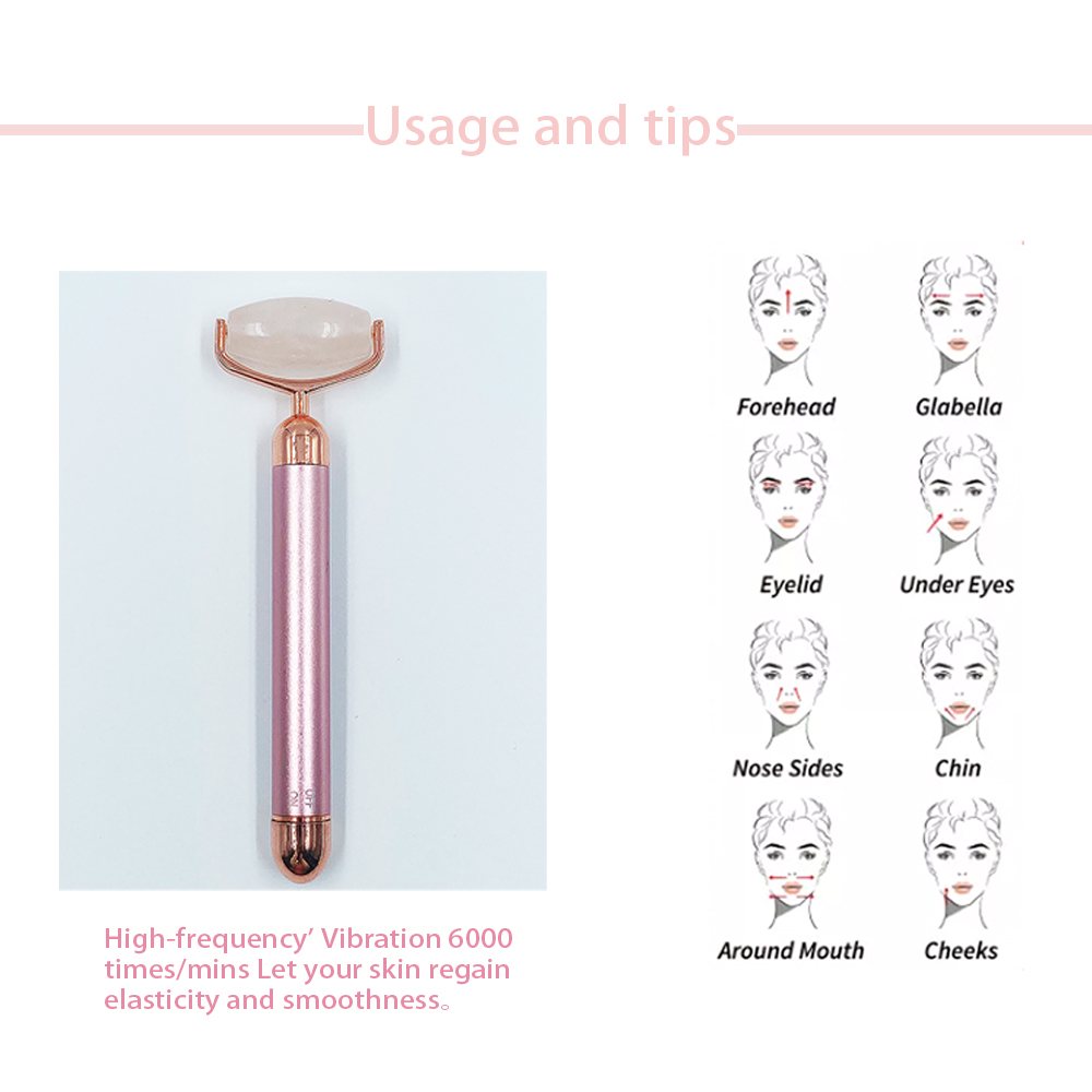 Electric Vibrating Rose Quartz Facial Roller In use