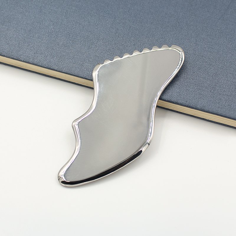 Wave-Edge Stainless Steel Gua Sha Board Angle view